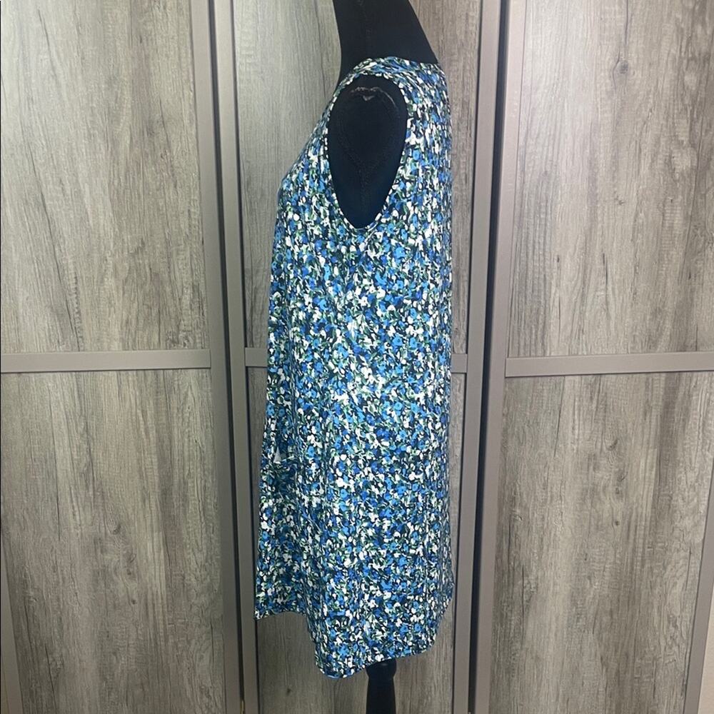 New!  OfeefaN Blue White Green Floral Sleeveless Tank Swing Dress Women’s M - Picture 5 of 11